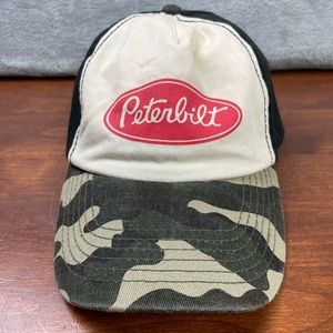 Peterbilt Hat Cap Cotton Adjustable Unstructured Screened Logo Camo Bill Black